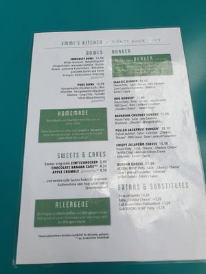 Menue at Emmi's Kitchen - Glockenbach in Munich