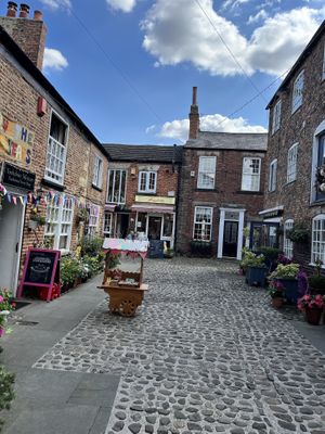 Beautiful courtyard   at Scarlett's Vintage Tea Rooms in Knaresborough