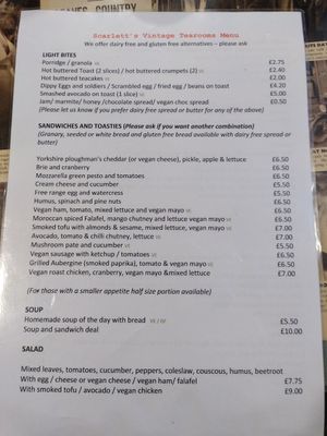 Menu page 1 (November 2022) at Scarlett's Vintage Tea Rooms in Knaresborough