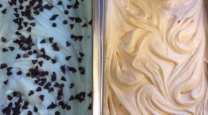 Vegan Mint Choc Chip and Peach at Crave Ice Cream in Ventnor