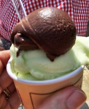 Chocolate orange ice cream and lime sorbet at Crave Ice Cream in Ventnor