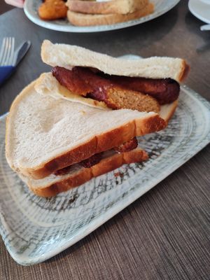 Vegan sausage sandwich at Maxwells Cafe Bar in Clitheroe