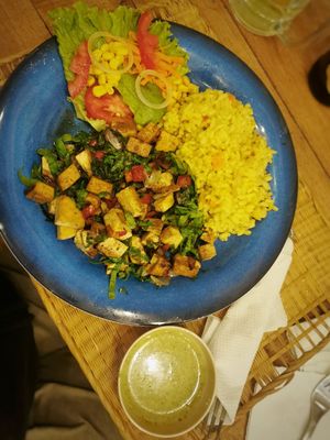 Tofu with spinach. Delicious! at Xela Green in Quetzaltenango