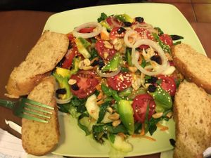 Green Salad with homemade bread at Xela Green in Quetzaltenango