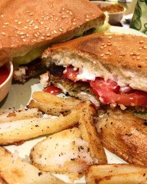 vegan burger & fries! at Xela Green in Quetzaltenango