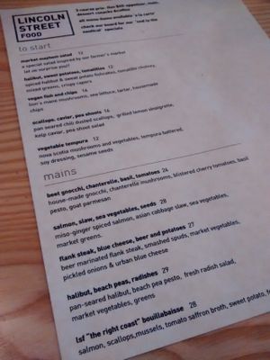 Menu at Lincoln Street Food in Lunenburg