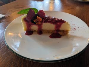 Dreamy raspberry cheesecake 🍰 at The Cosy Club in Manchester