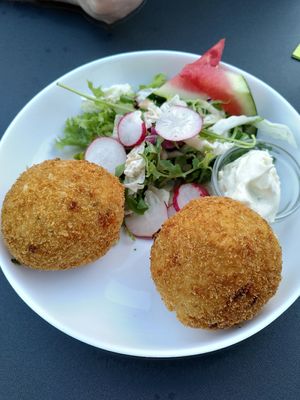 Risotto balls. Couldn't finish our main dish after that, but tasty anyway! at Laudis Sauerlandstuben in Meschede
