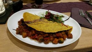 curcuma crêpe filled with ratatouille at Laudis Sauerlandstuben in Meschede