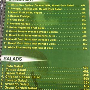 menu at Bali Maitreya Cafe in Lembongan