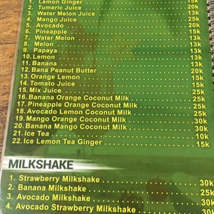 menu at Bali Maitreya Cafe in Lembongan