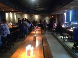 Long tables inside at Wursthaus in Santa Ana