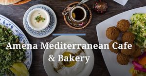 The logo at Amena Bakery and Cafe in Las Vegas