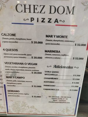 Menu at Chez Dom Yopal in Yopal