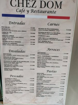 Menu at Chez Dom Yopal in Yopal