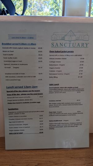 Menu at The Sanctuary of Healing in Blackburn