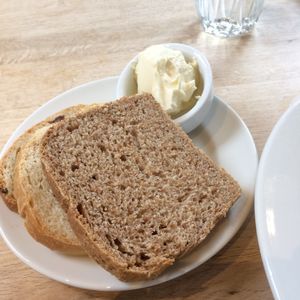 Freshly baked bread, made in the kitchen with vegan spread. at The Sanctuary of Healing in Blackburn