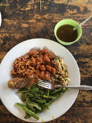 Vegan plate from the buffet, served with vegetarian soup (around 10k) at Trihita Vegan in Dalung