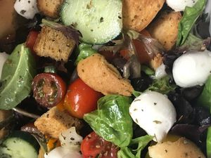 Vegetarian, gluten free panzenella salad made fresh to order... at SunShine Cafe - Front St in Keyport