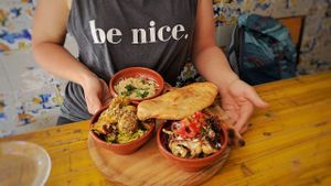 appetizer sampler: everything on this plate was delicious! at Pura Vida Vegan Bar in Madrid