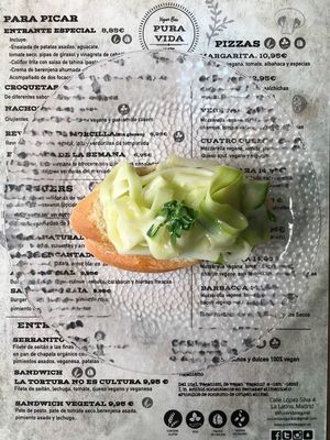 tapa de "boquerones en vinagre" veganos. at Pura Vida Vegan Bar in Madrid