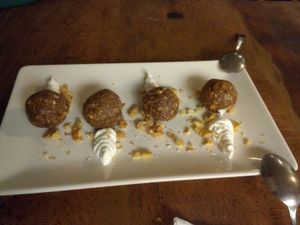 Chocolate almond candy at Pura Vida Vegan Bar in Madrid