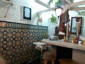 Inside at Pura Vida Vegan Bar in Madrid