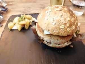 Burger at Pura Vida Vegan Bar in Madrid