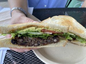 Black bean burger sandwich  at Kaya's in Kawanui