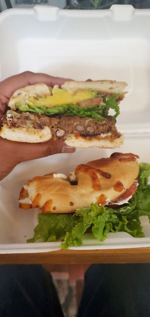 Black bean bagel burger at Kaya's in Kawanui