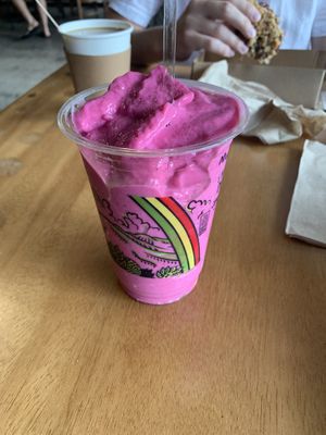Mango, strawberry, dragonfruit smoothie   at Kaya's in Kawanui