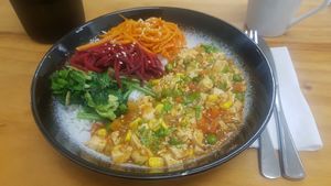 The Mapo Tofu: Not really very spicy, just a little tangy and a bit salty at Vegan Buffet in Hamilton