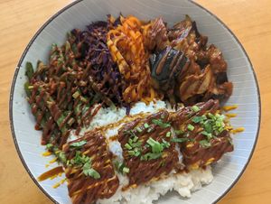Extra spicy eggplant and tofu at Vegan Buffet in Hamilton