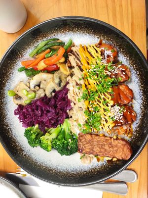 Tempe plate at Vegan Buffet in Hamilton