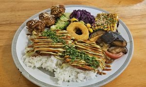 3 rich protein dish. So yummy😋 at Vegan Buffet in Hamilton