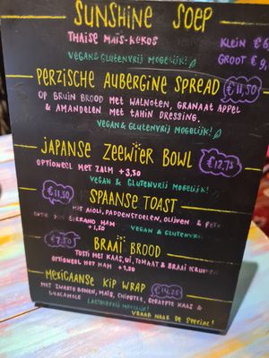 Lunch menu at Sunshine in Breda