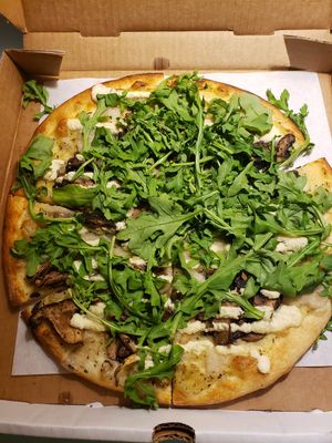 Funghi pizza at Virtuous Pie  in Vancouver