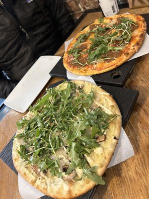 Superfunghi and Sgt. Pepperoni pizzas  at Virtuous Pie  in Vancouver