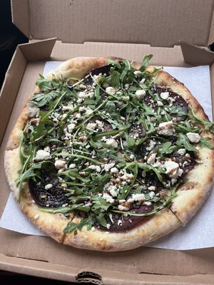 Dine out Vancouver - menu. Beet pizza  #Veganuary at Virtuous Pie  in Vancouver