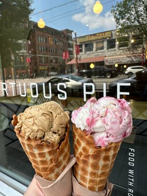 fresh made gluten free waffle cones at Virtuous Pie  in Vancouver