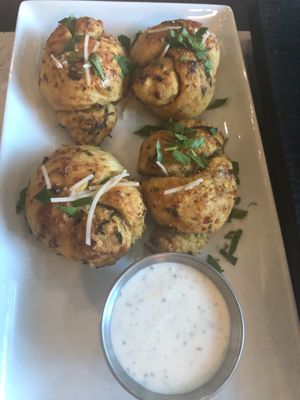 Delicious garlic knots with ranch dipping sauce  at Virtuous Pie  in Vancouver