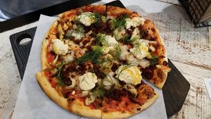 Vegan pizza at Virtuous Pie  in Vancouver