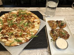“Stranger Wings” and garlic knots with ranch at Virtuous Pie  in Vancouver