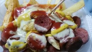 Delicious Salchipapas at Fast & Vegan in Santa Cruz