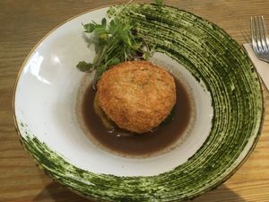 Dish called "Ilhéu" : sausage, potato, pineapple from the Azores at 26 Vegan Food Project in Lisbon