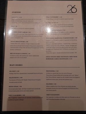 Menu at 26 Vegan Food Project in Lisbon