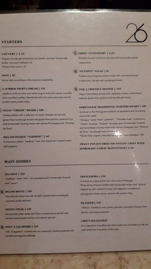 Menu 1/2 at 26 Vegan Food Project in Lisbon