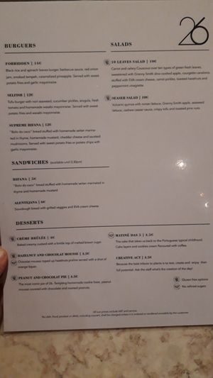 Menu 2/2 at 26 Vegan Food Project in Lisbon