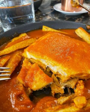 Francesinha, with the extra side of sweet potato fries at 26 Vegan Food Project in Lisbon