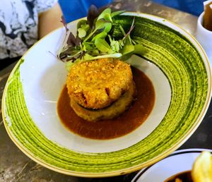 Islander (alheira medallion over potato pancake) at 26 Vegan Food Project in Lisbon